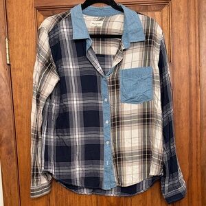 Thread & Supply Plaid Button Down Shirt - Blue and Cream
